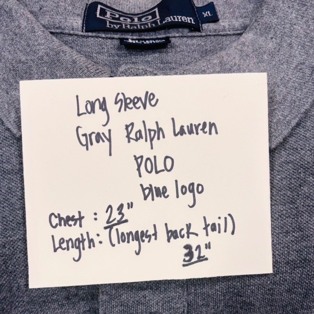 Polo Ralph Lauren Polo Shirt Mens XL Gray Excellent Long Sleeve Pique Logo - Picture 6 of 7